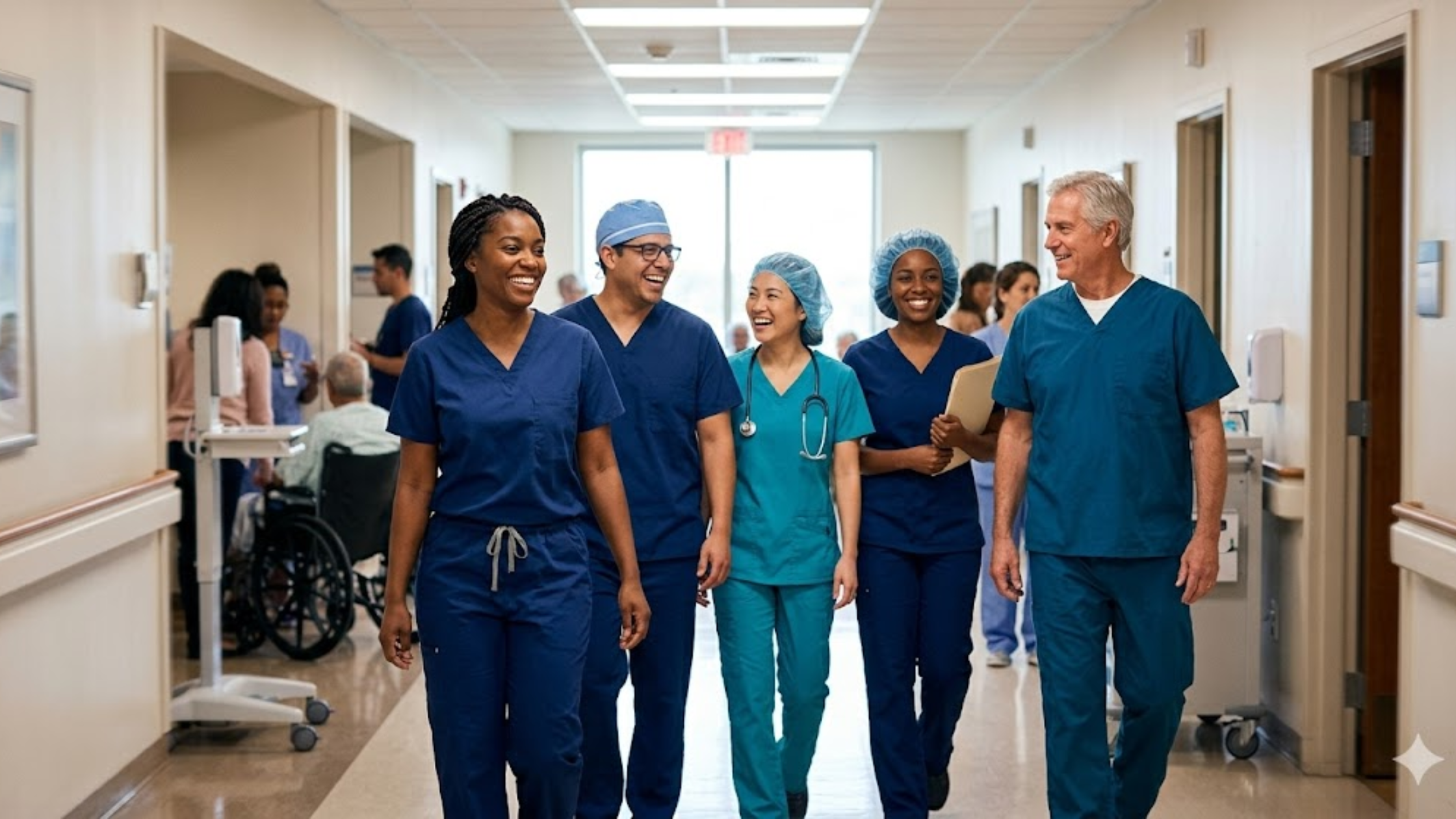 Healthcare team walking together