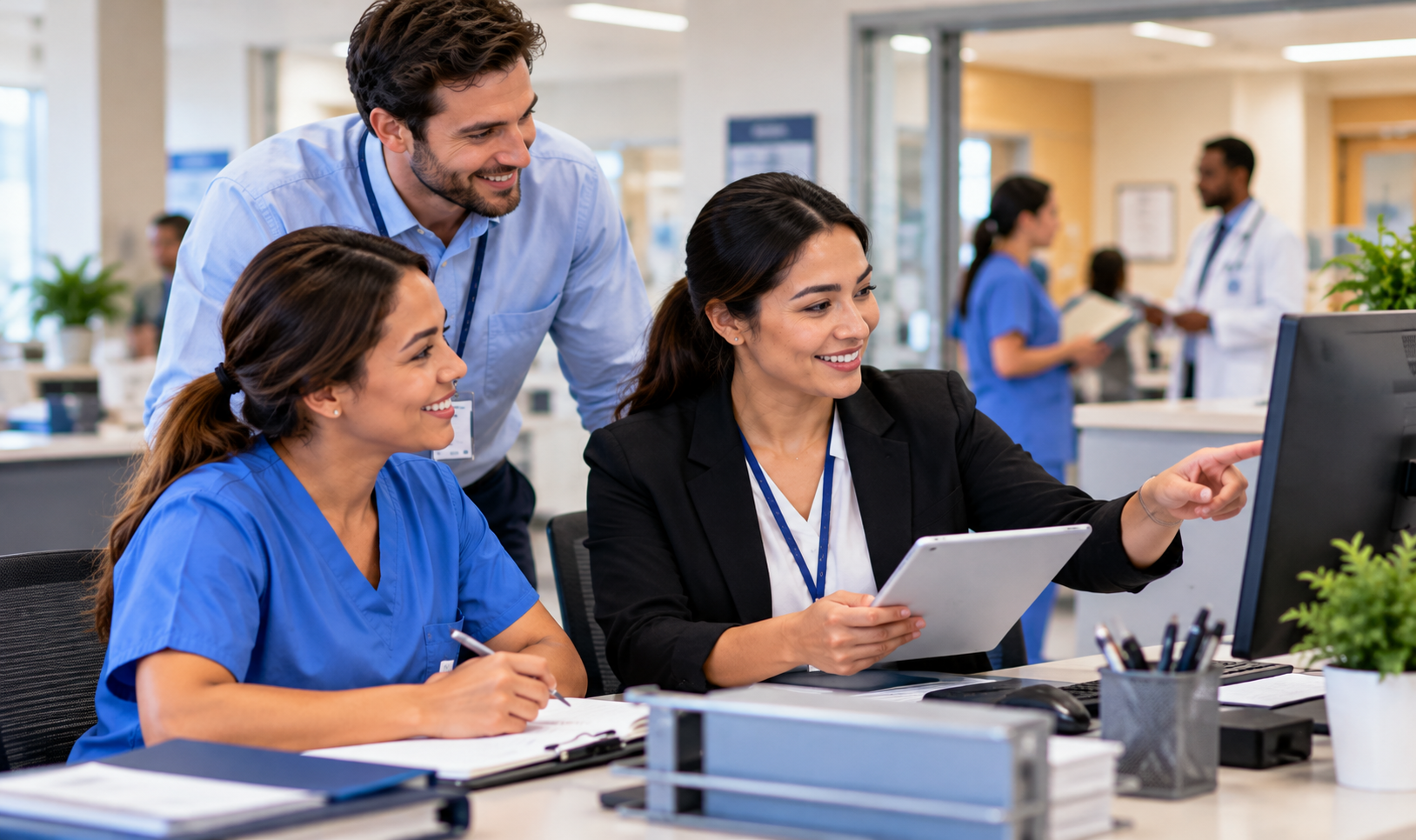 Professional reviewing non-clinical healthcare jobs and remote career opportunities in 2026