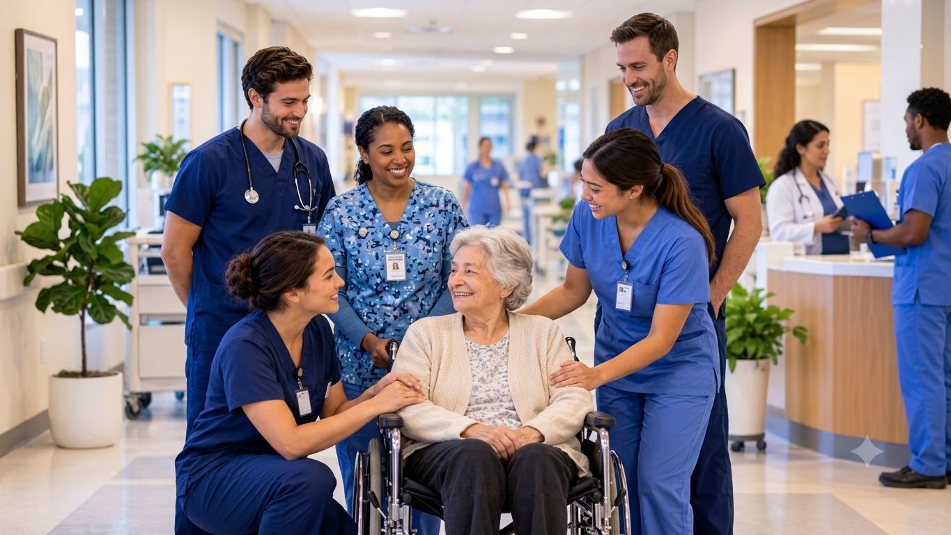 Nurses caring for elderly patient
